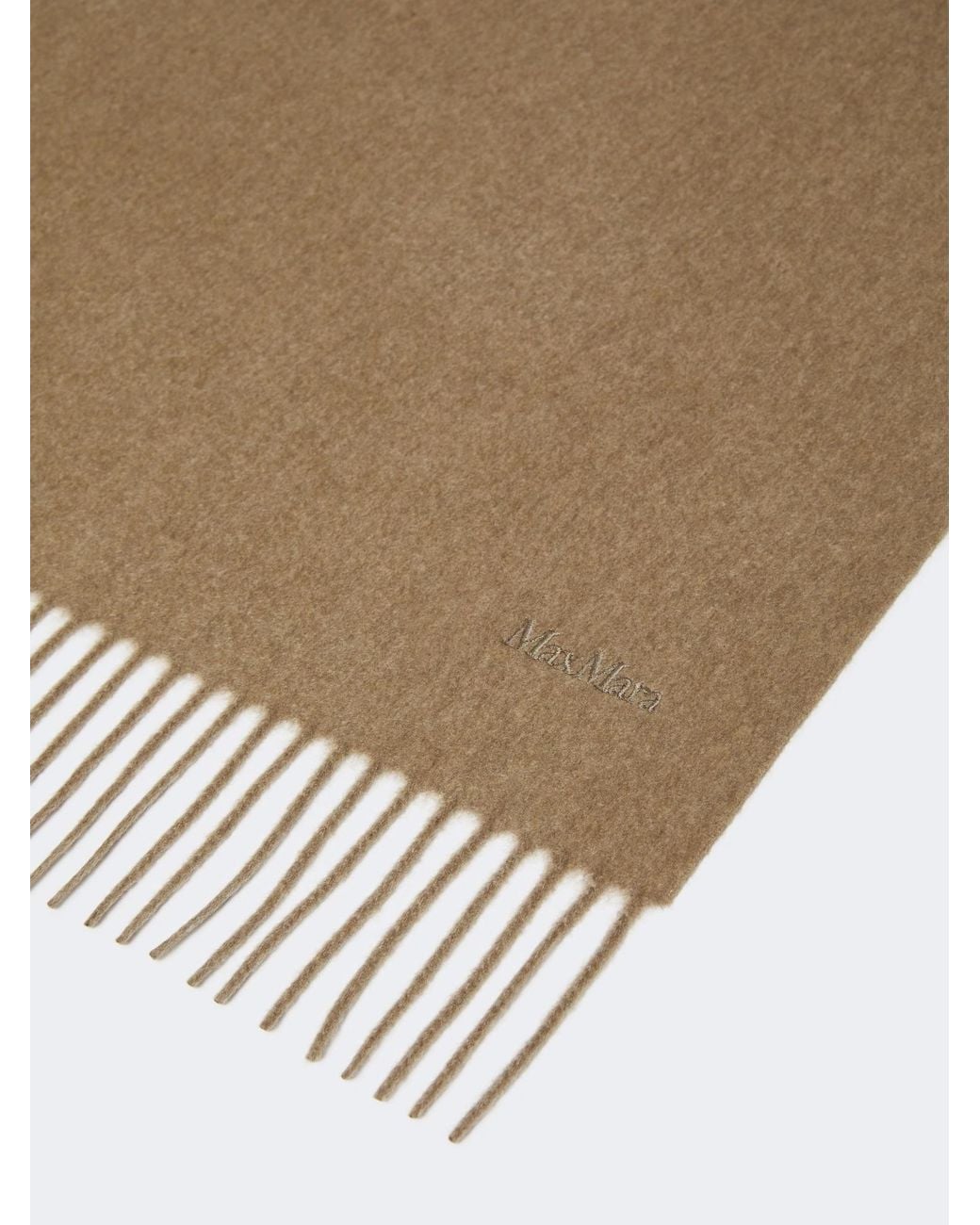 Max Mara Natural Logo Embroidered Fringed Scarf