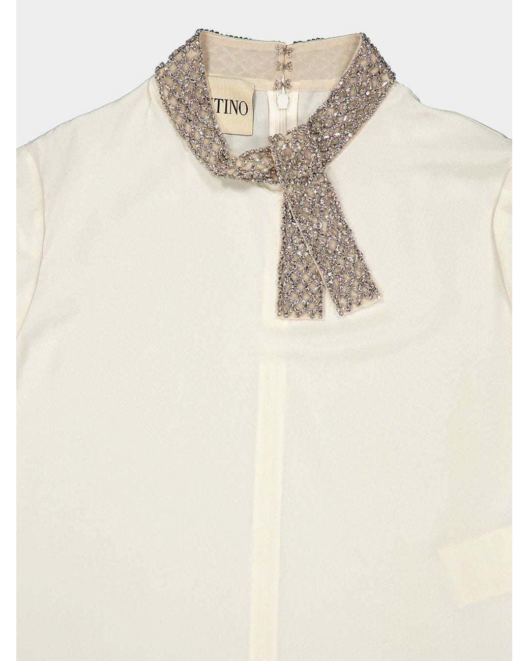 Valentino White Embellished Short-Sleeved Top