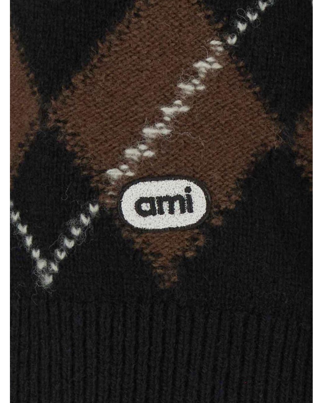 AMI Black Ami Argyle Printed Cardigan
