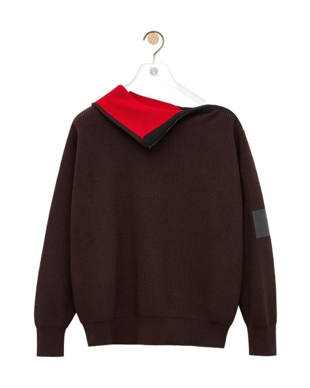 Loewe Red Zip-Neck Patch Knitted Sweater