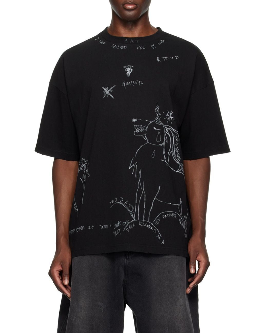 we11done Black Graphic T-Shirt