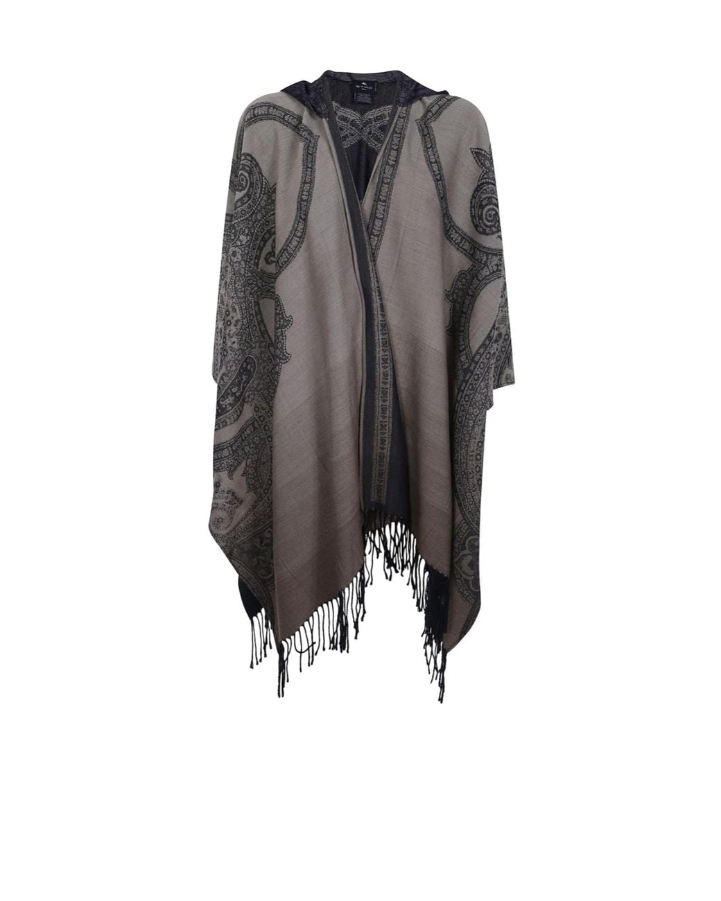 Etro Gray Hooded Patterned Cape