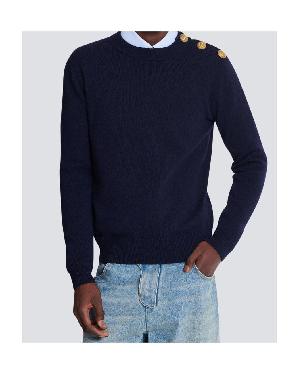 Balmain Blue Relaxed Fit Knit Jumper for men