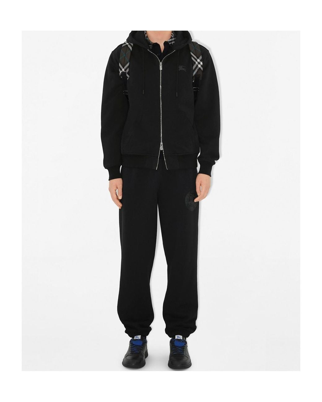 Burberry Black Ekd Motif Zip-Up Drawstring Hoodie for men