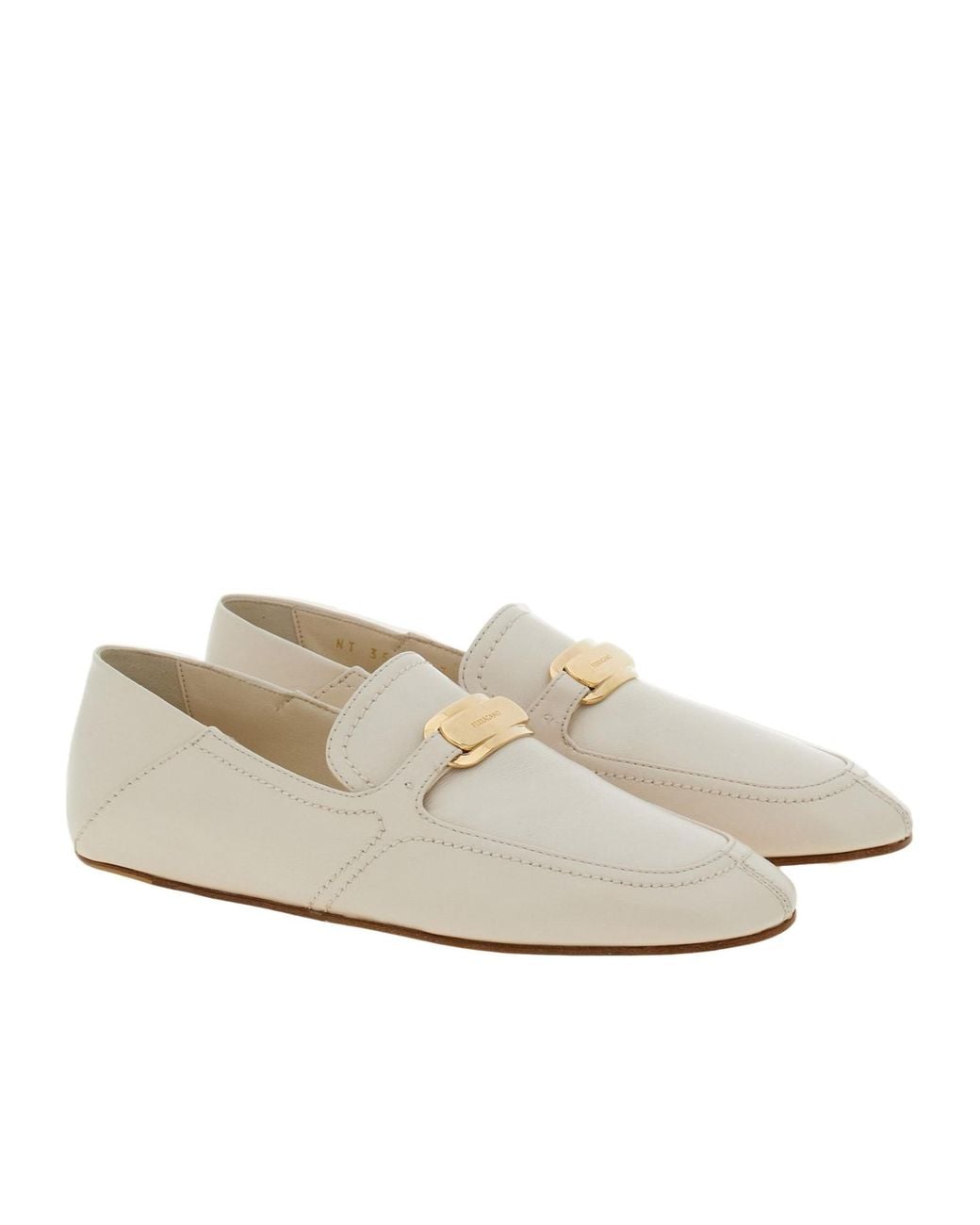 Ferragamo White Round Head Loafer Shoes
