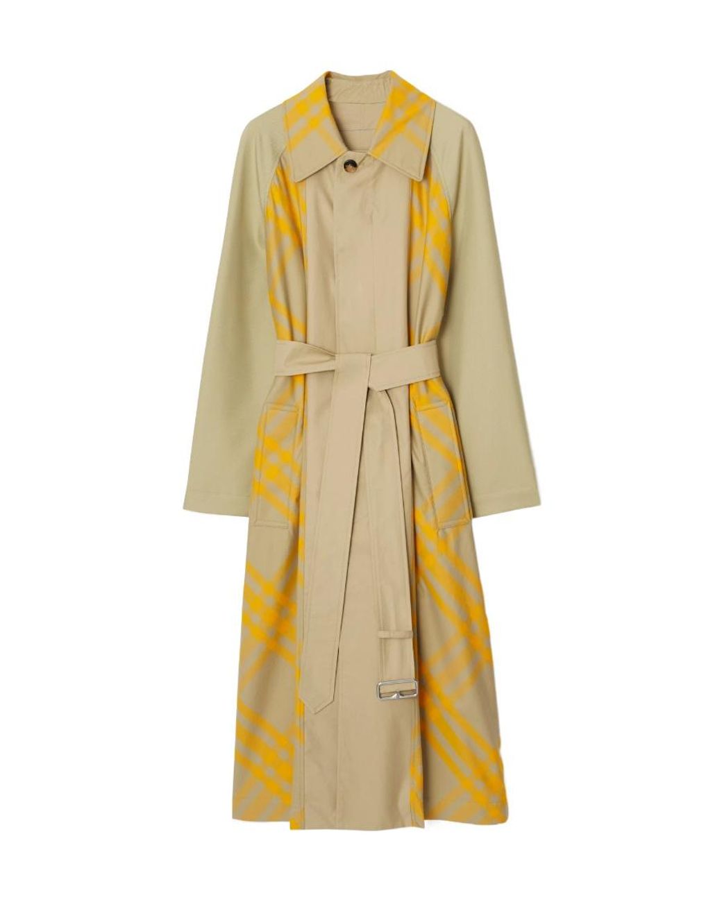 Burberry Yellow Checked Belted-Waist Reversible Trench Coat