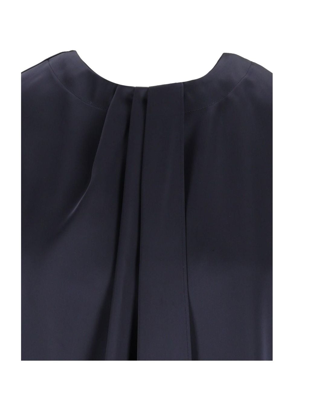 Emporio Armani Blue Crewneck Pleated Cap-Sleeved Blouse