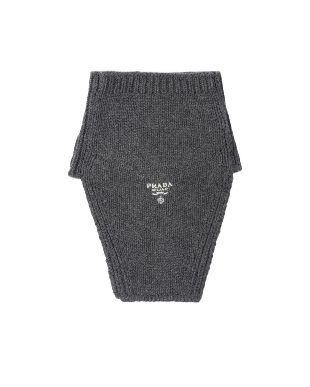 Prada Gray Logo-Embroidered Knitted Neck Warmer for men
