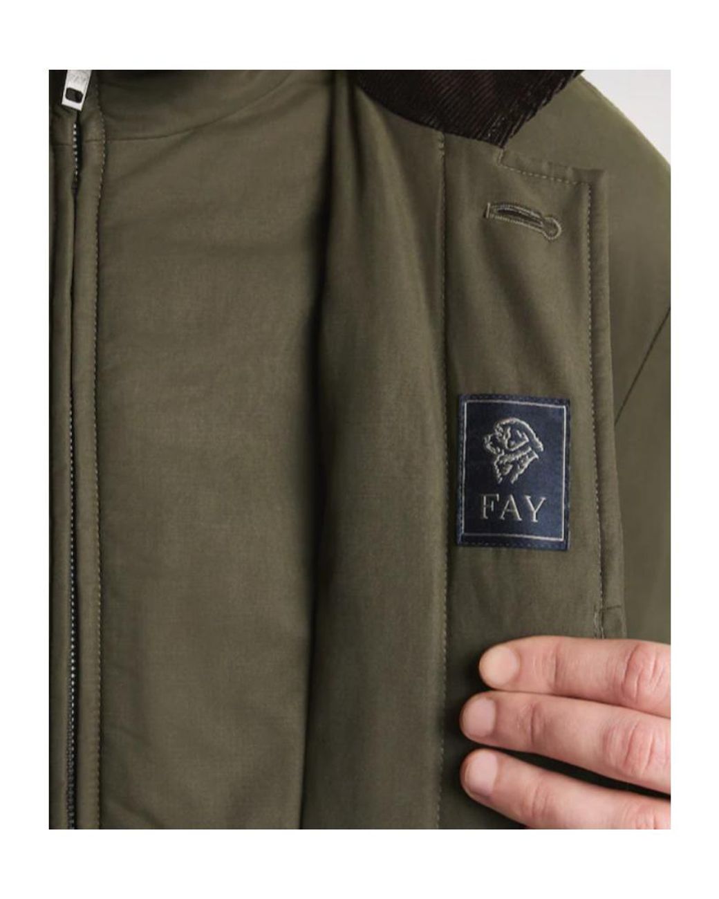Fay Green Morning Raincoat With Velvet Collar for men
