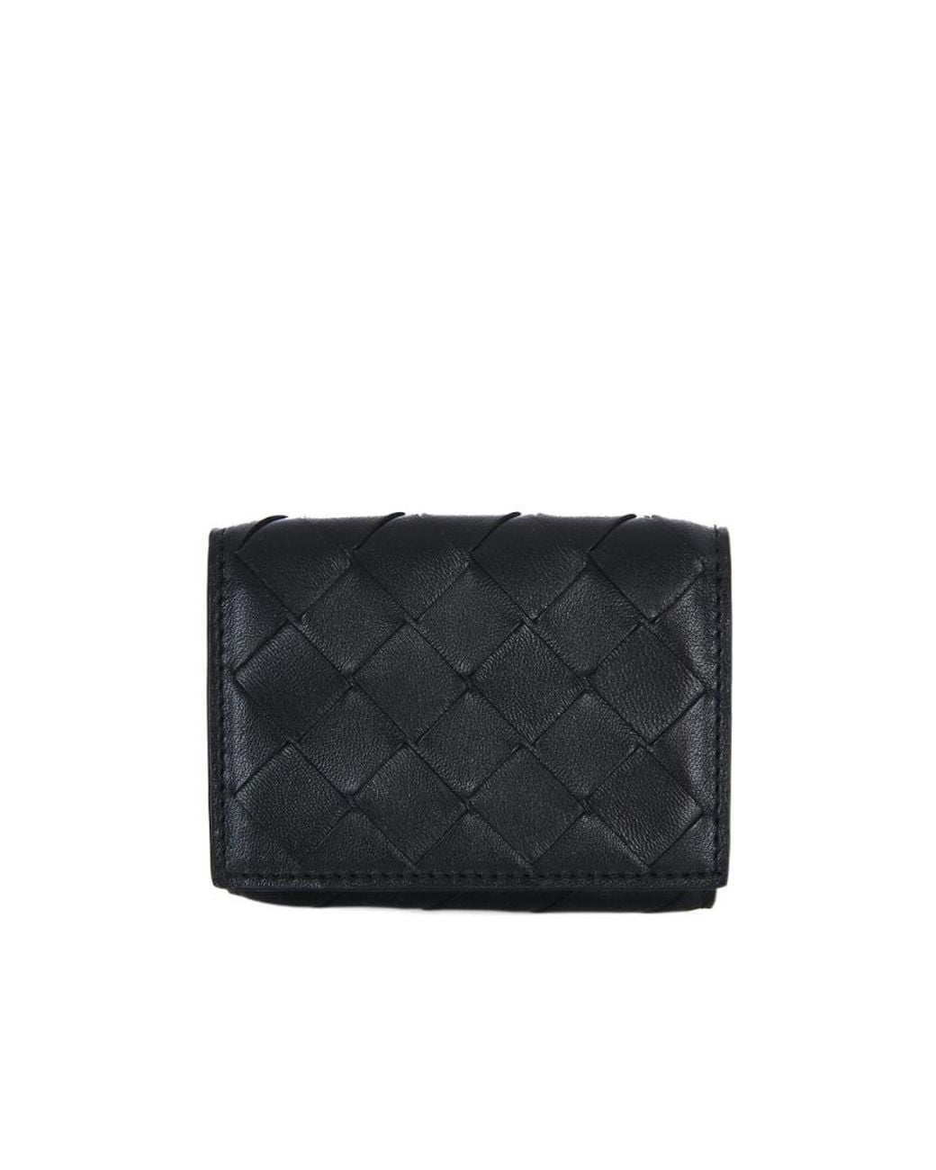Bottega Veneta Black Intrecciato Trifold Wallet