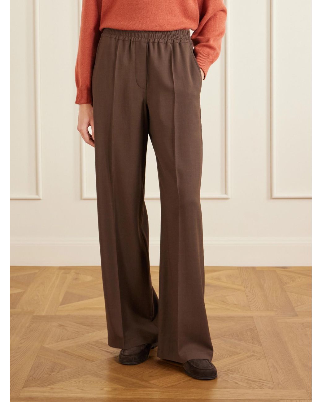 Brunello Cucinelli Brown Wool-Blend Wide-Leg Pants