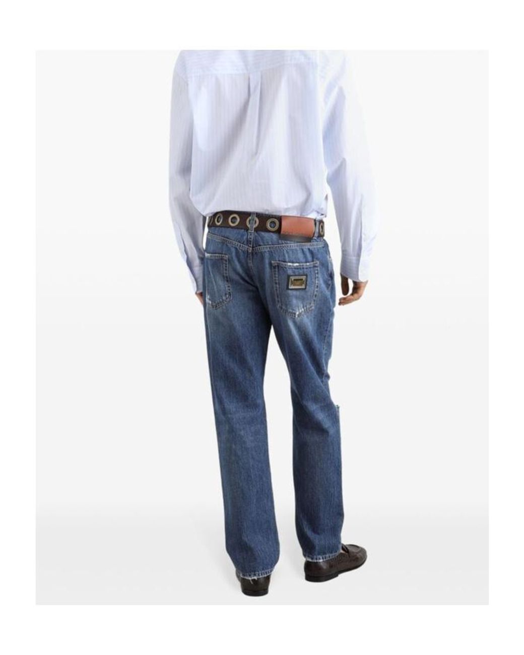 Dolce & Gabbana Blue Distressed Straight Leg Jeans for men