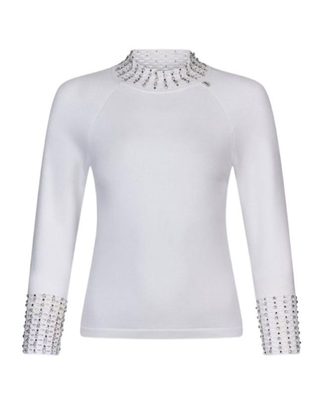 Liu Jo White Jewel-Embellished Cut-Out Sweater