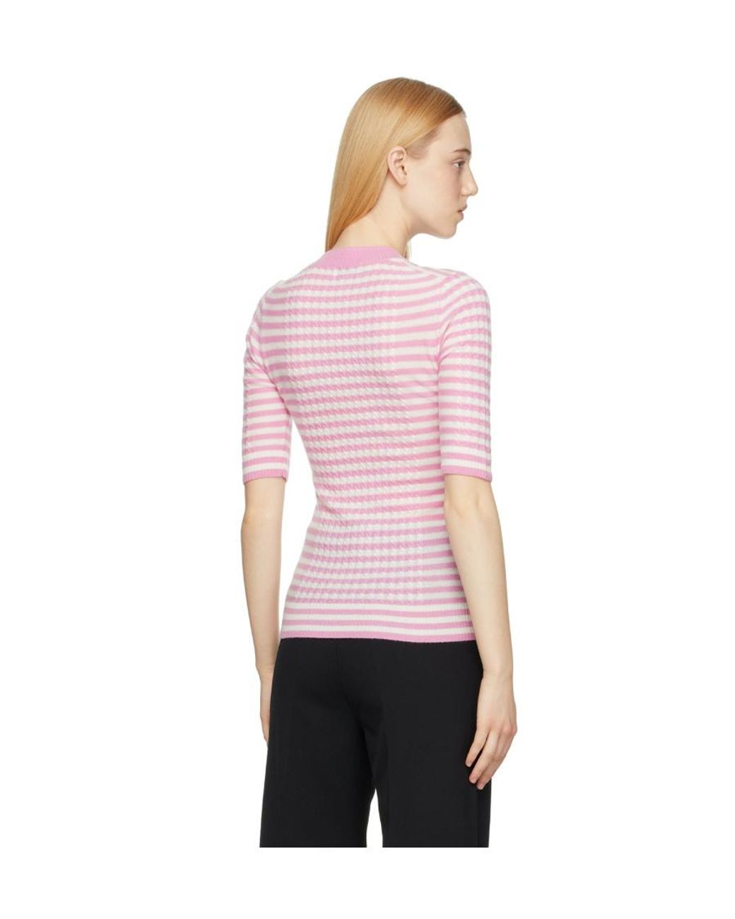 Ganni Pink Striped Cashmere-Wool Top