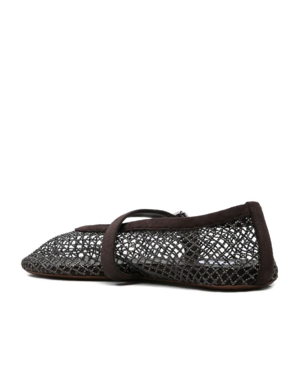 Alaïa Brown Alaïa Fishnet Embellished Ballet Flat Shoes