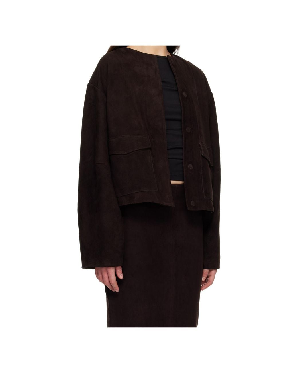 St. Agni Black Suede Utility Cocoon Bomber Jacket