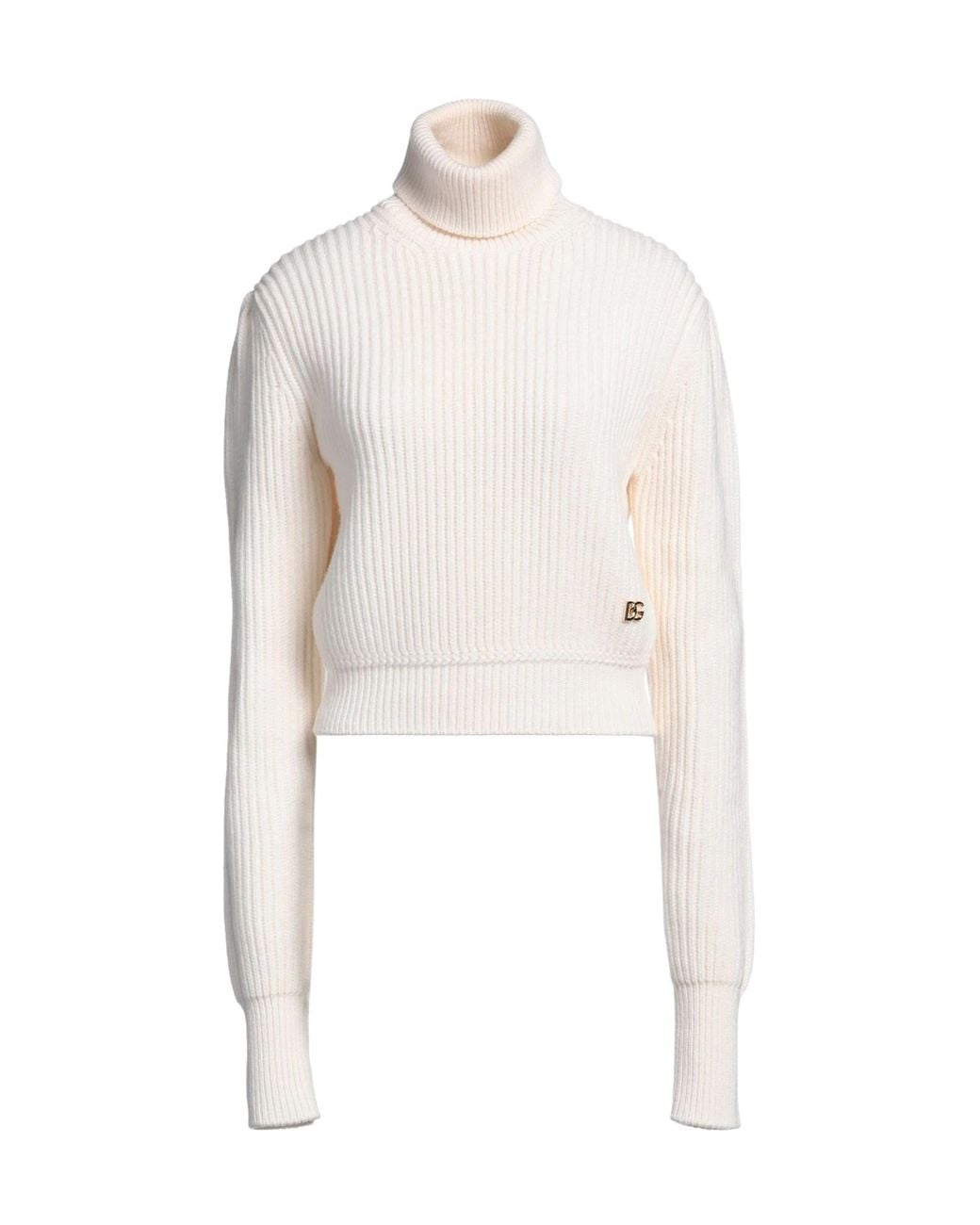Dolce & Gabbana White Solid-Color Turtleneck Long Sleeves