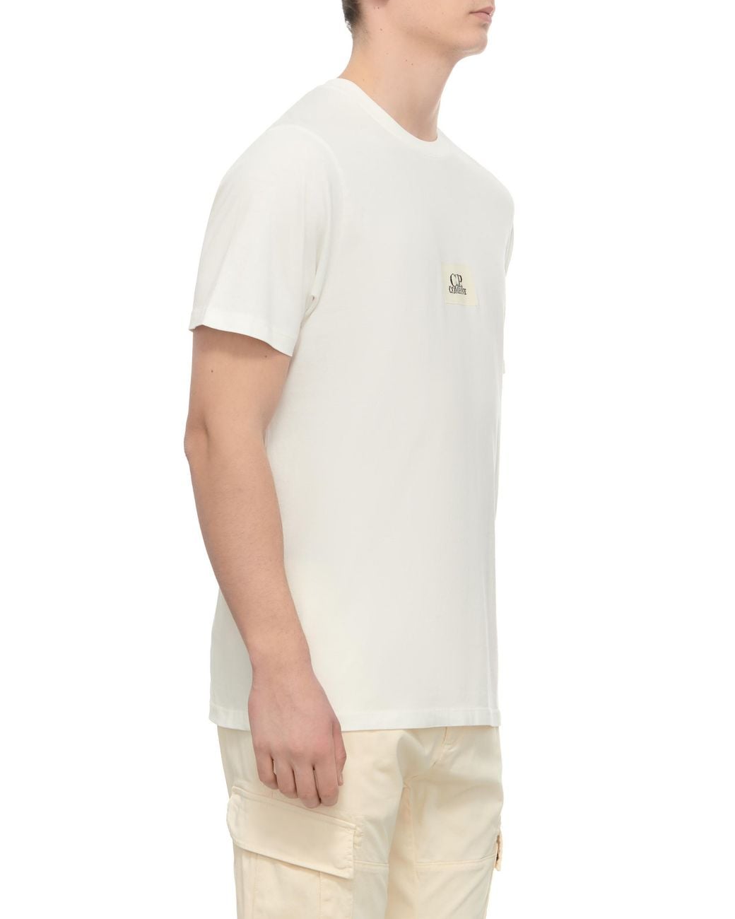 C P Company White Logo-Patch Cotton T-Shirt for men