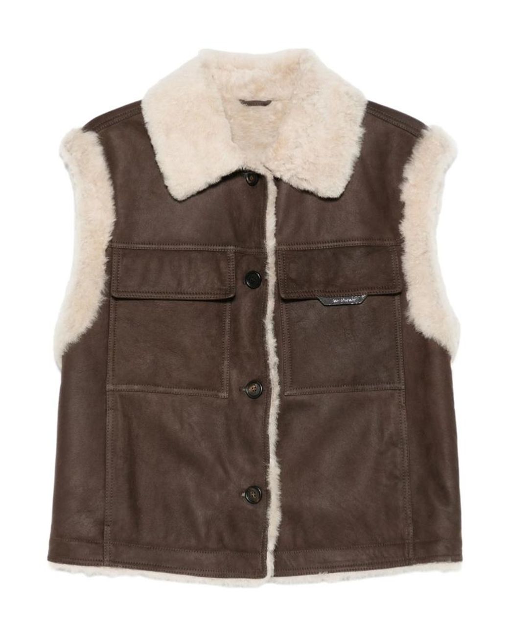 Brunello Cucinelli Brown Shearling-Collar Gilet