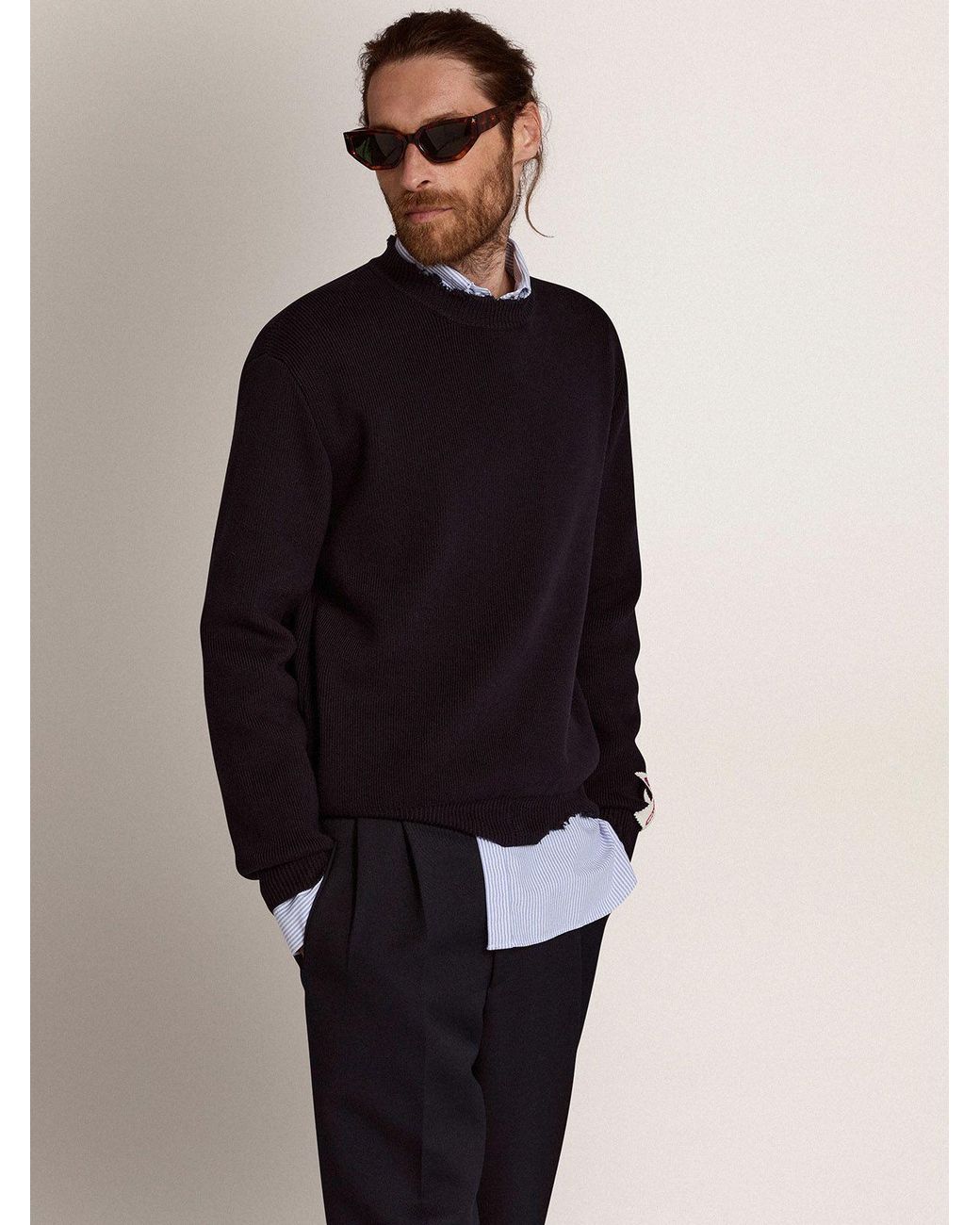 Golden Goose Deluxe Brand Blue Logo Patch Knitted Jumper for men