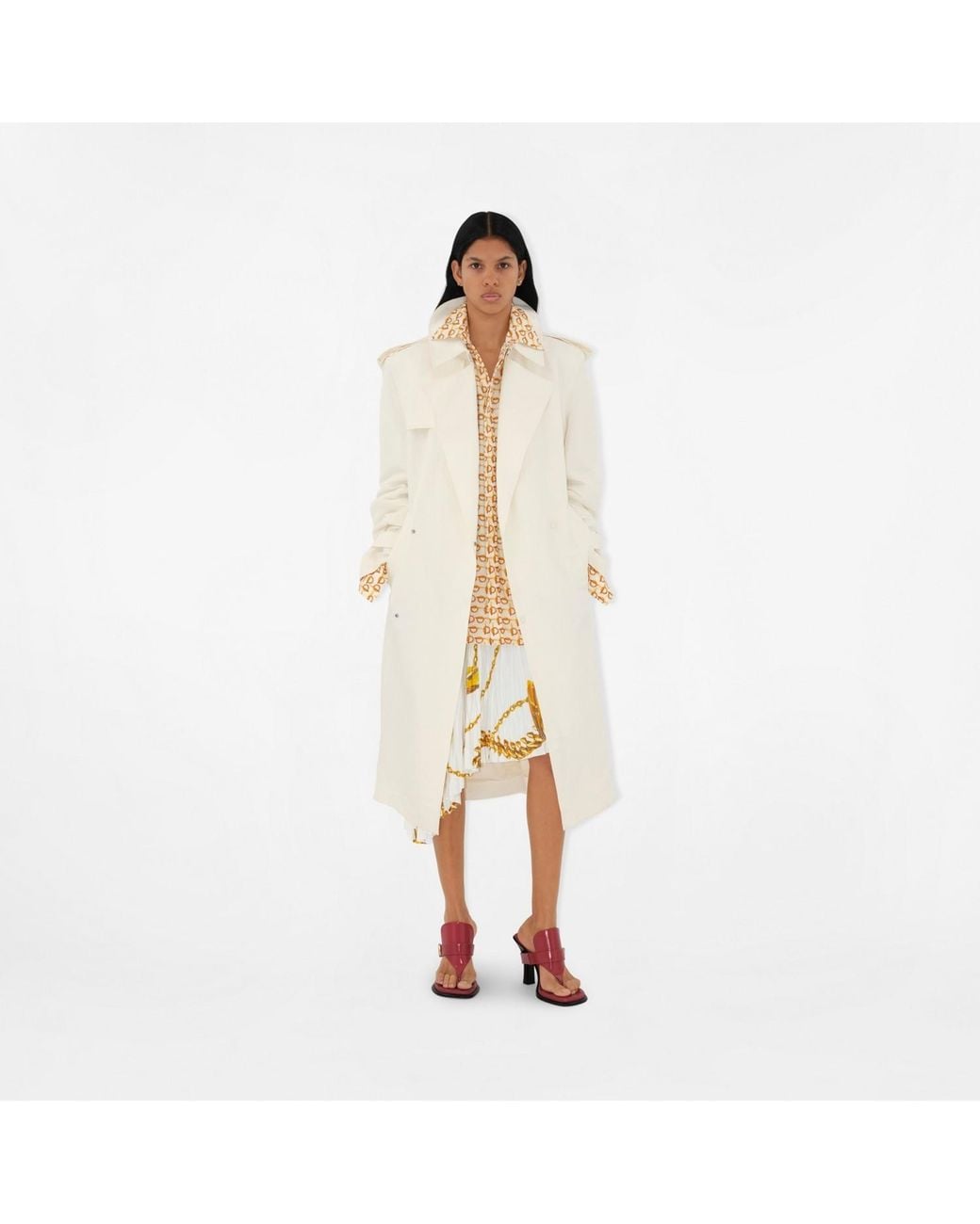 Burberry White Chain-Printed Pleated Asymmetric Skirt