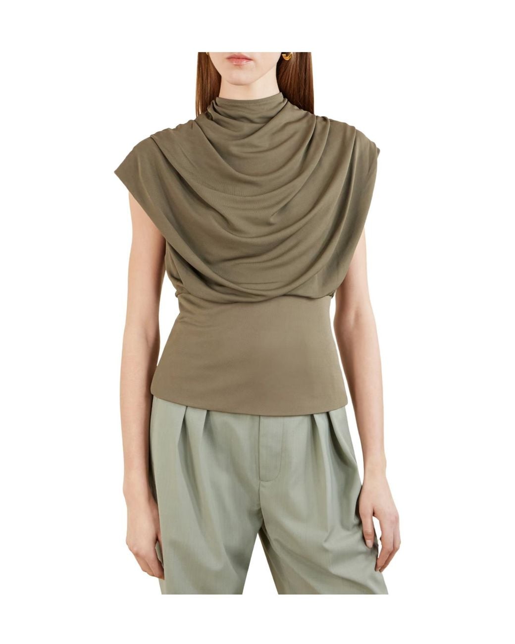 Kallmeyer Green Gathered Draped Jersey Top