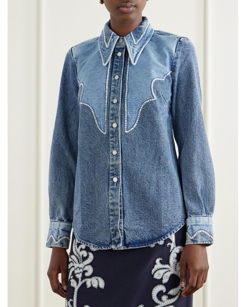 ALÉMAIS Blue Jesse Embroidered Denim Shirt