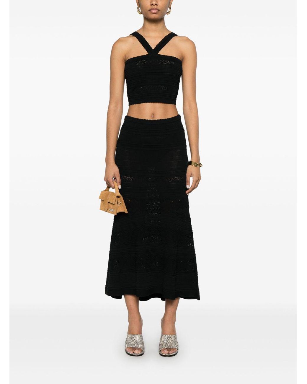 Twinset Black Flared Midi Skirt