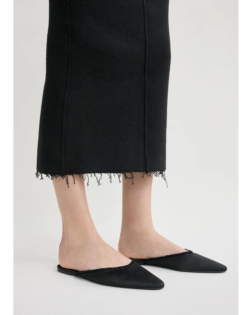 Totême Black Distressed Satin Casual Slides