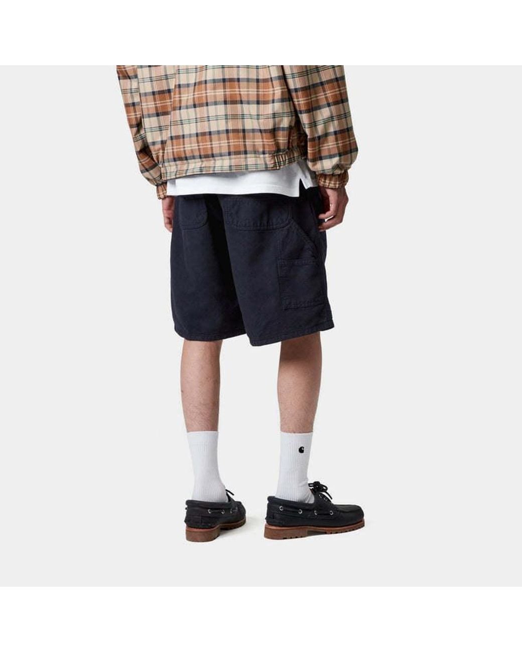Carhartt Blue Walter Single Knee Logo-Patch Shorts for men