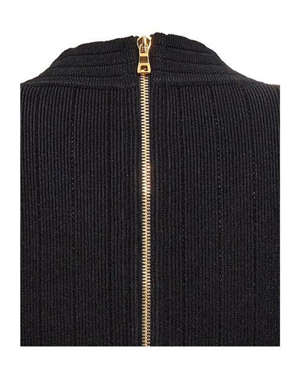 Balmain Black Knitted V-Necked Dress
