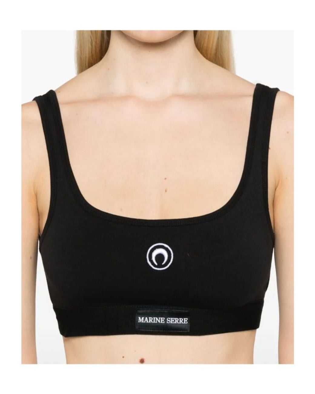 MARINE SERRE Black Moon Logo Stretched Jersey Sport Bra