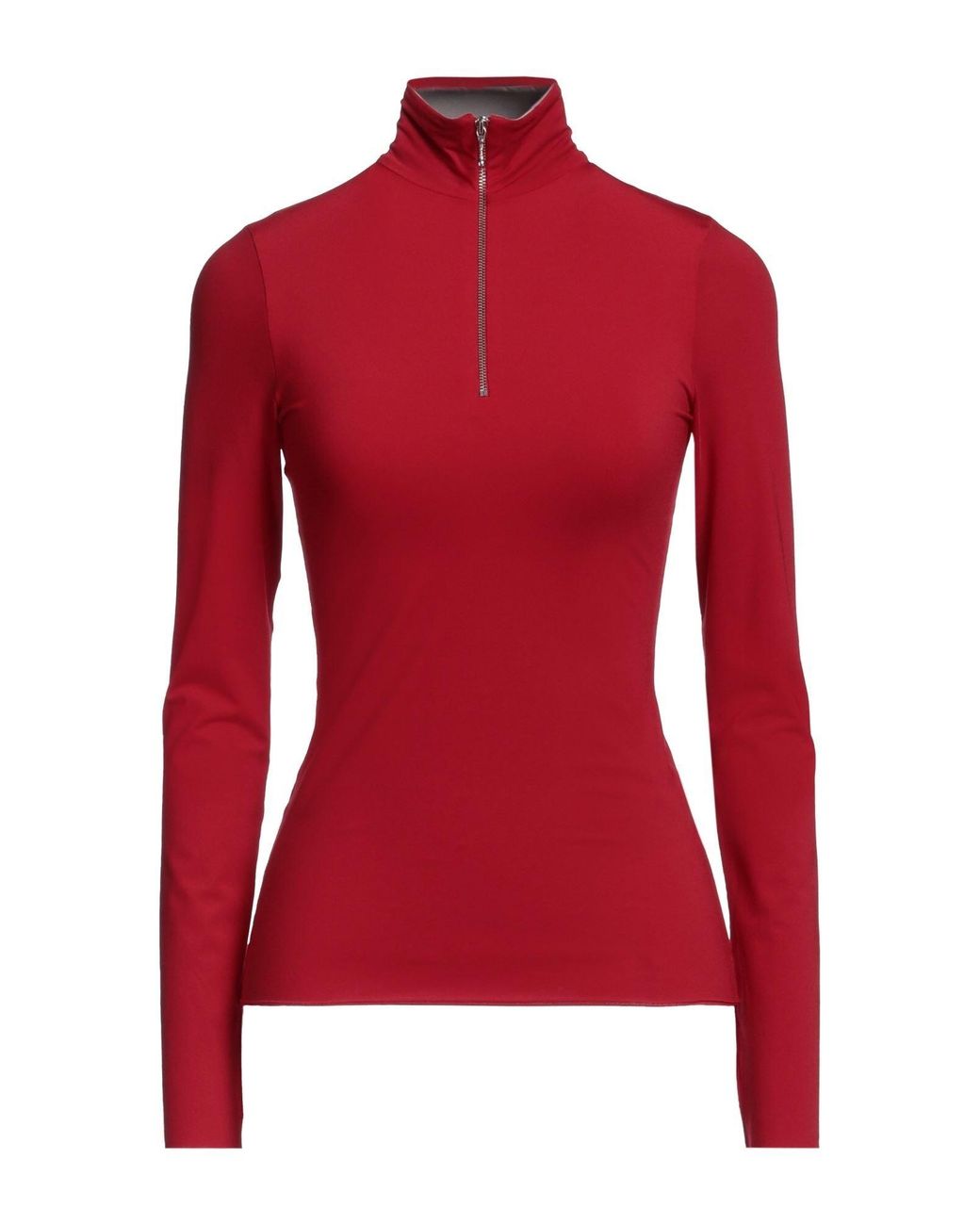 Tory Burch Red Solid Color Long-Sleeve Turtleneck T-Shirt