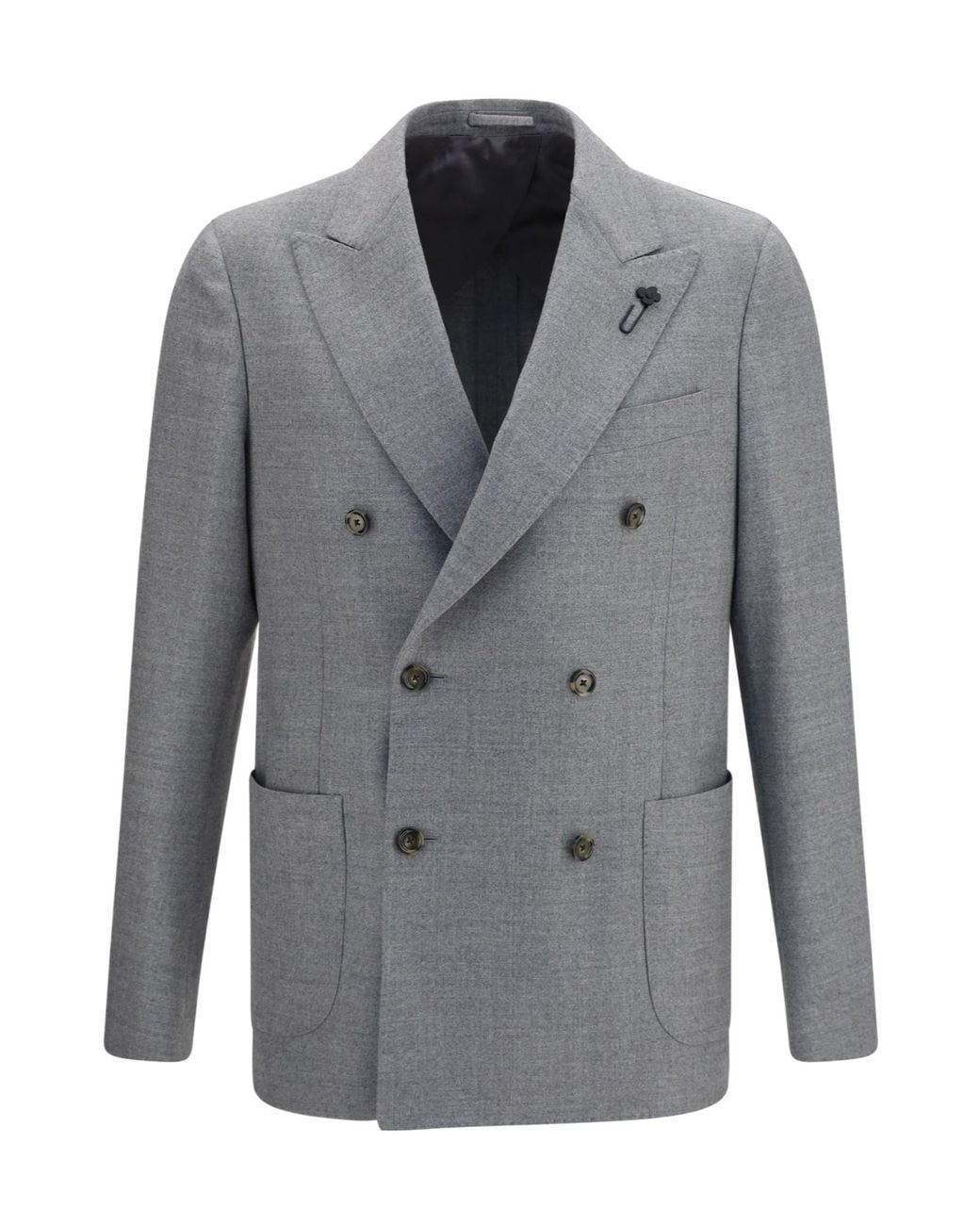 Lardini Gray Double-Breasted Cropped Blazer for men