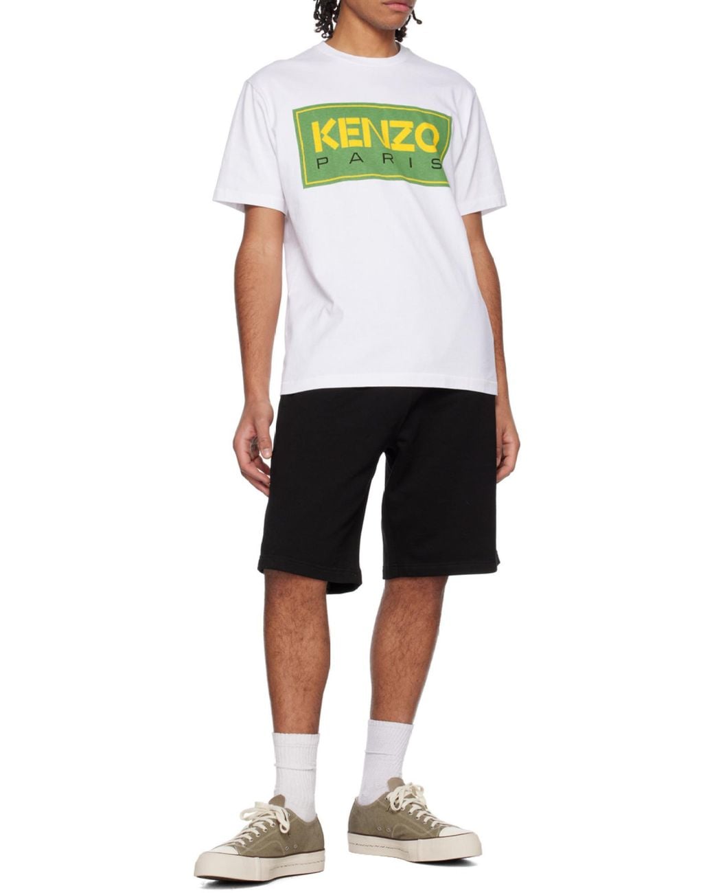 KENZO Black Logo Embroidered Track Shorts for men