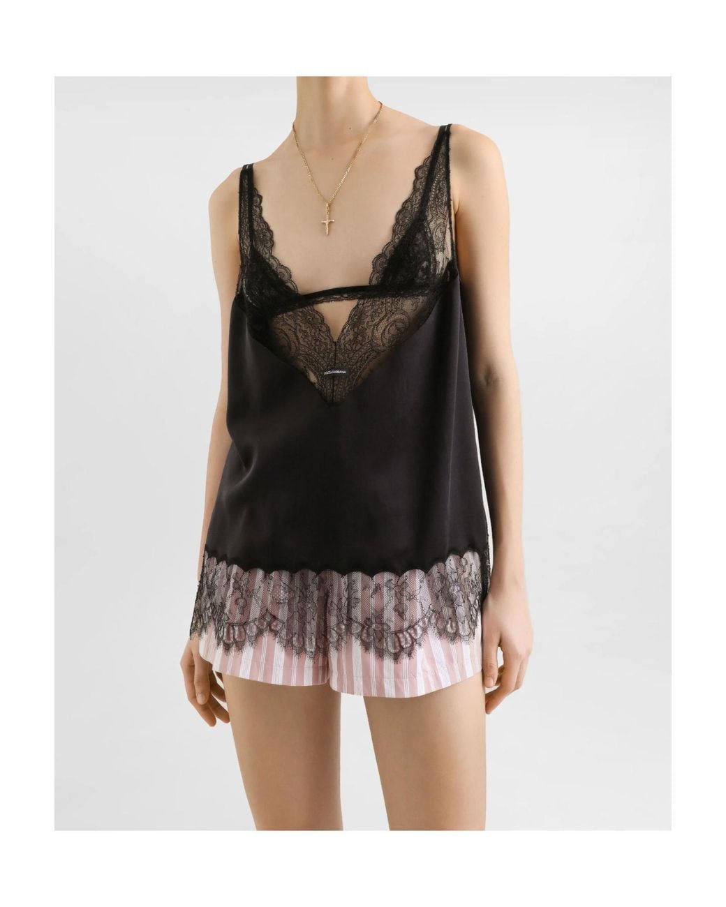 Dolce & Gabbana Black Lace Trim Camisole Top