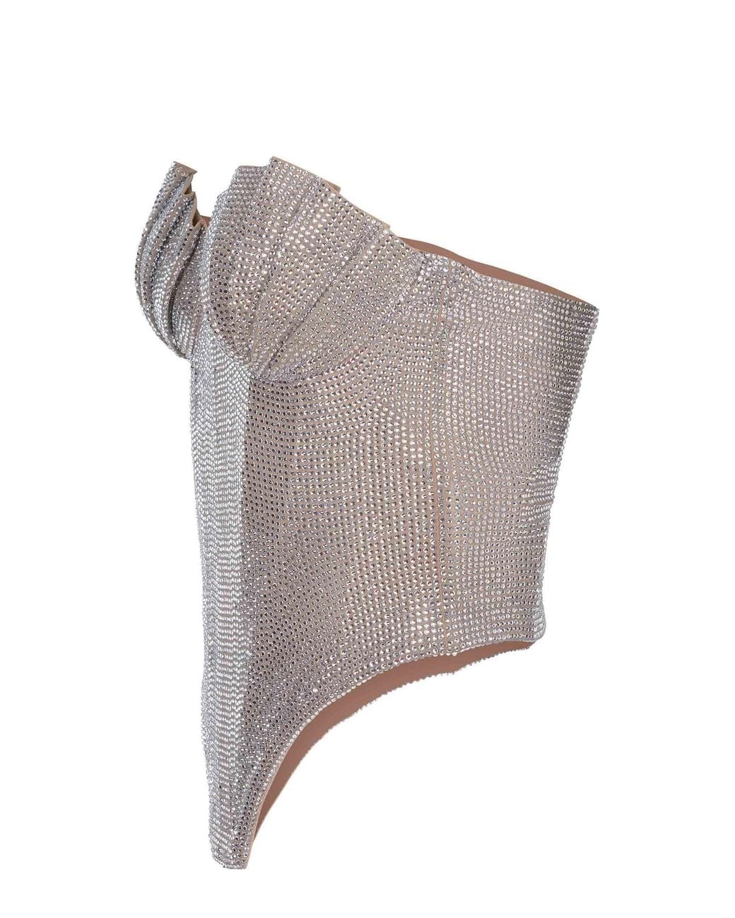 GIUSEPPE DI MORABITO Gray Rhinestone Bustier Top