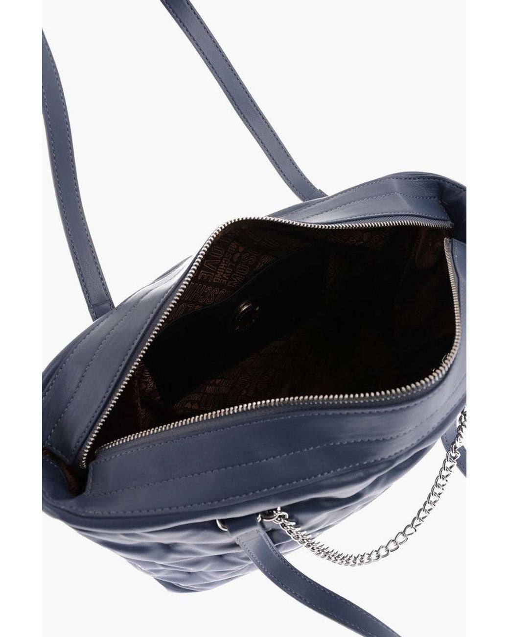 Embossed Caligraphy Moschino Chain-Detail Logo-Lettering Tote-Bag in Blue | Lyst