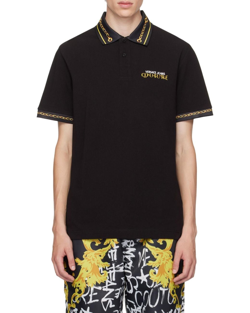 Versace Jeans Black Chain-Link Polo Shirt for men