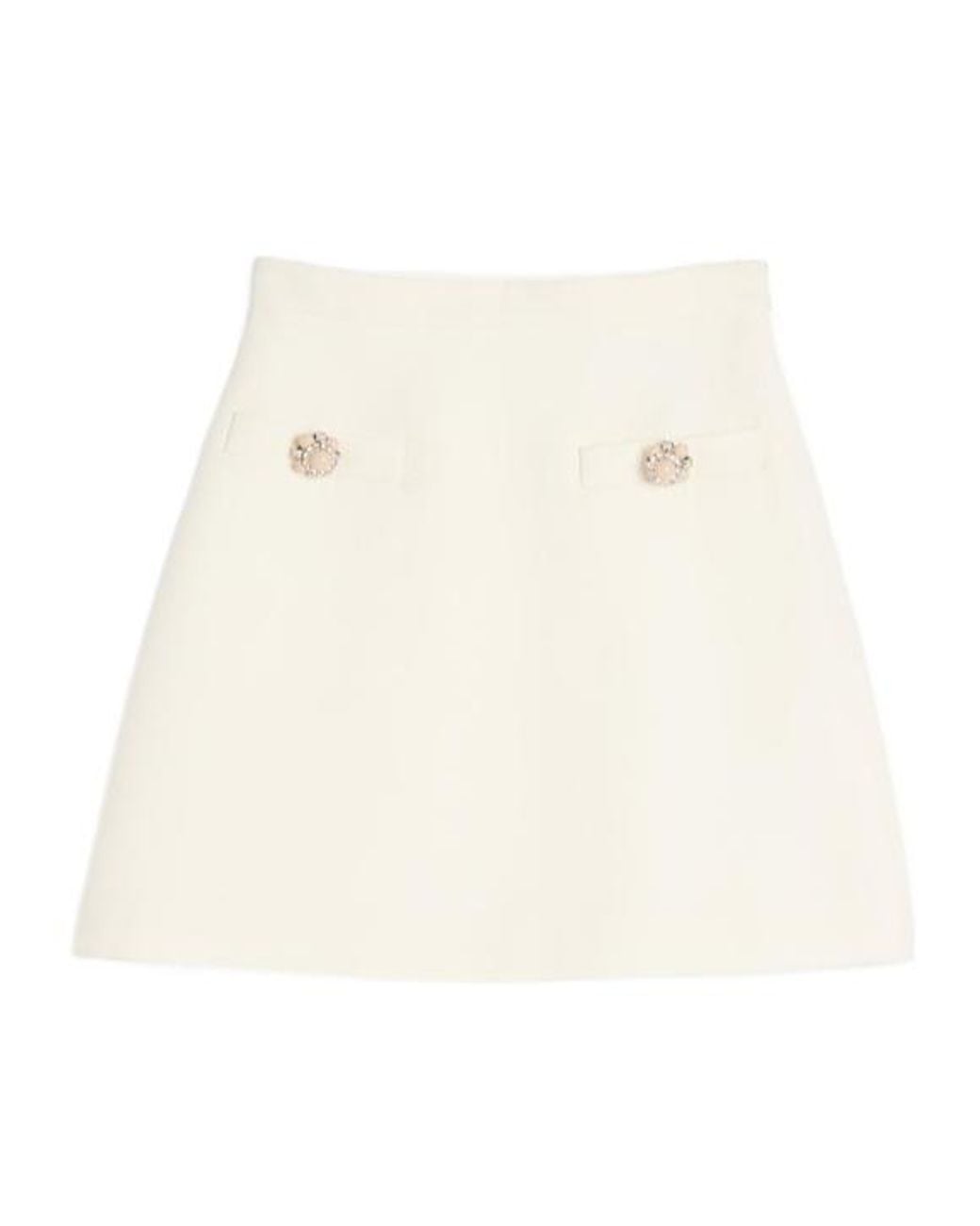 Valentino White Button Embellished A-Line Mini Skirt