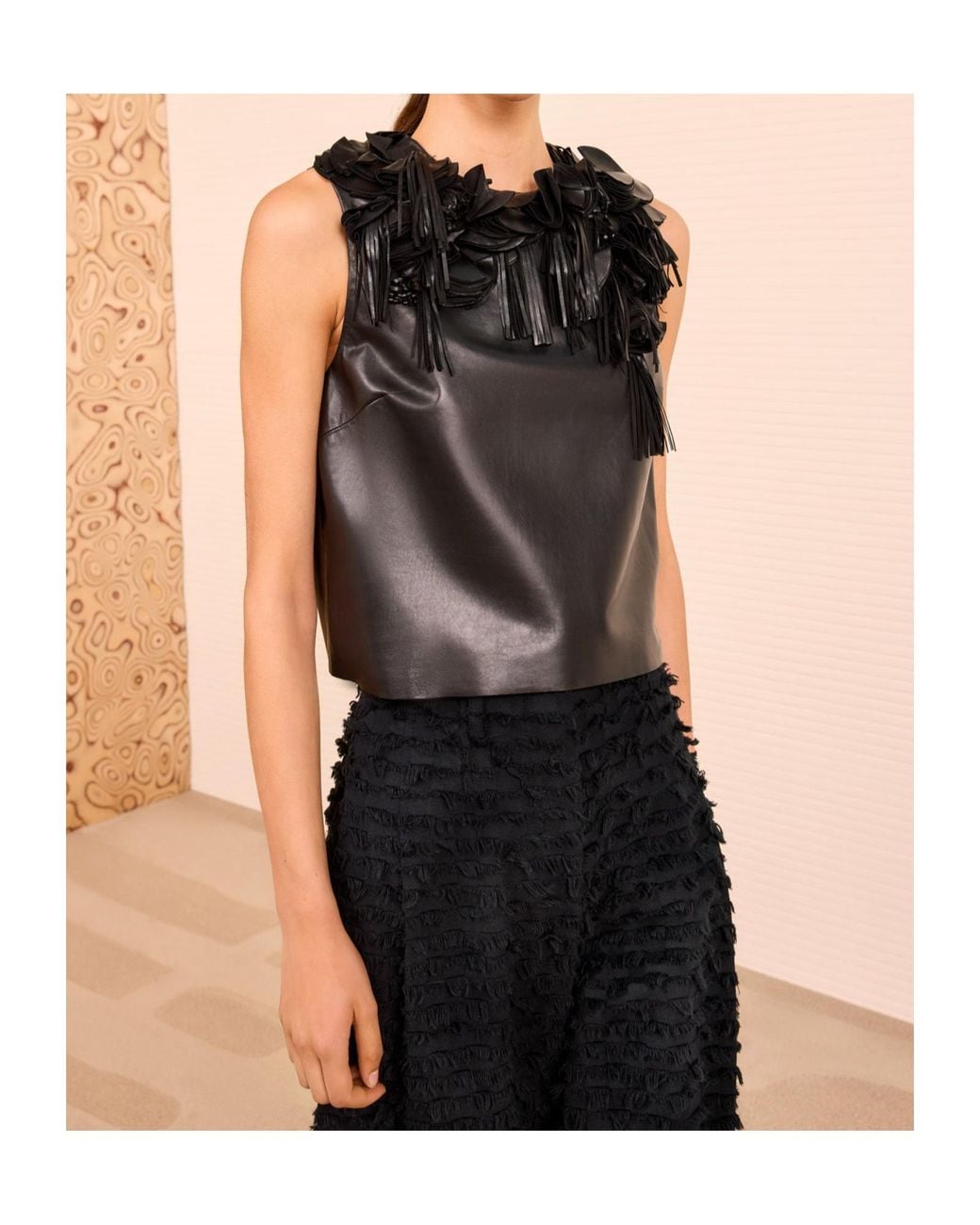 Ulla Johnson Black Marlowe Floral-Appliquéd Leather Top