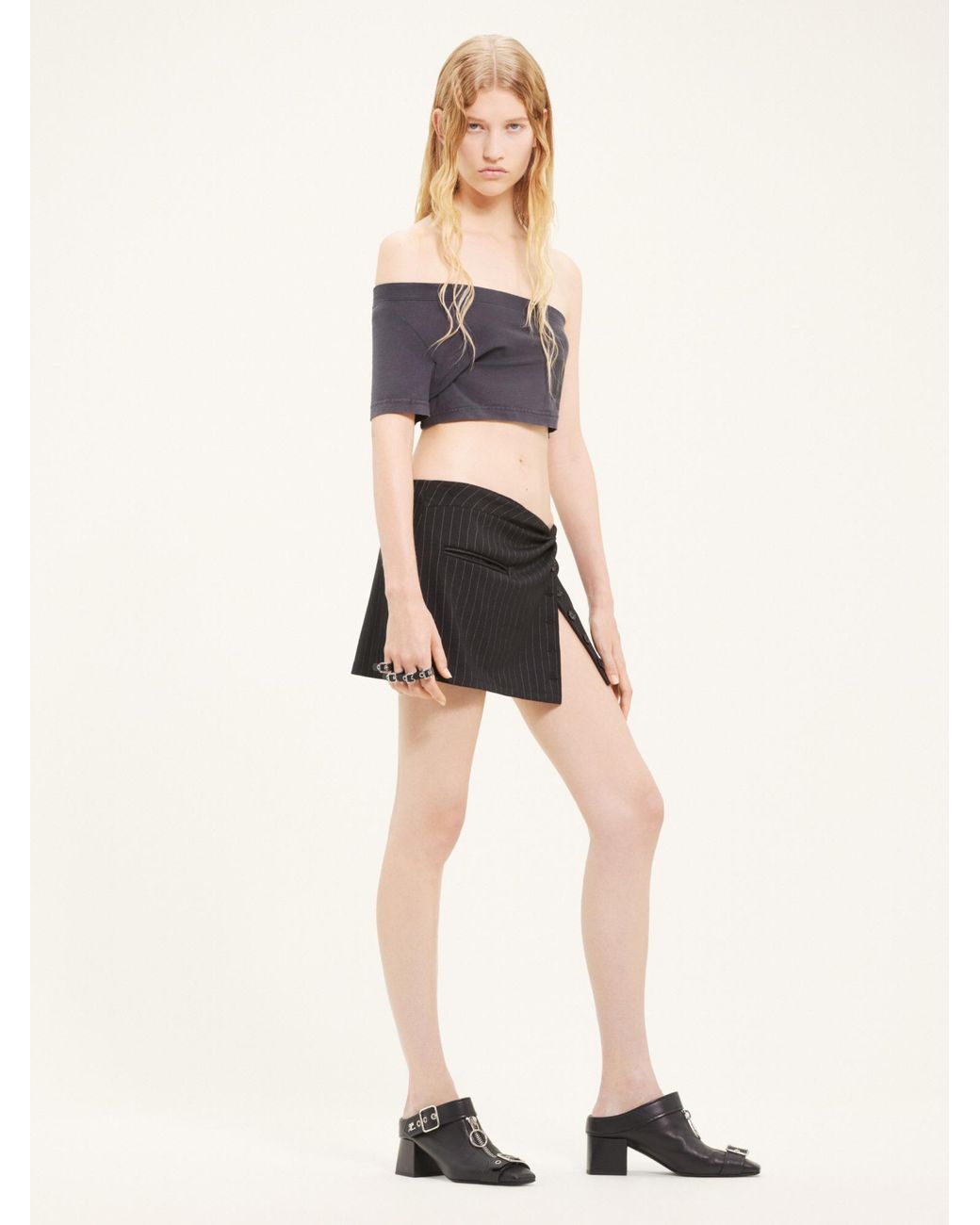 Courreges Black Twist-Detailing Pinstripe Miniskirt