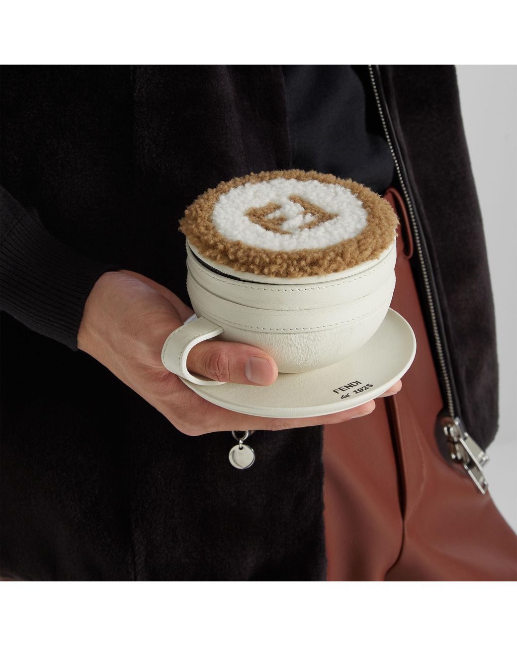Fendi Metallic Cappuccino Cup Ff Motif Charm for men
