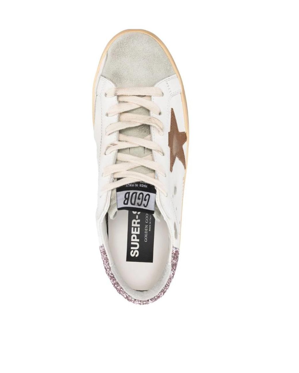 Golden Goose Deluxe Brand White Super-Star With A Tan Star And Glitter Heel Tab