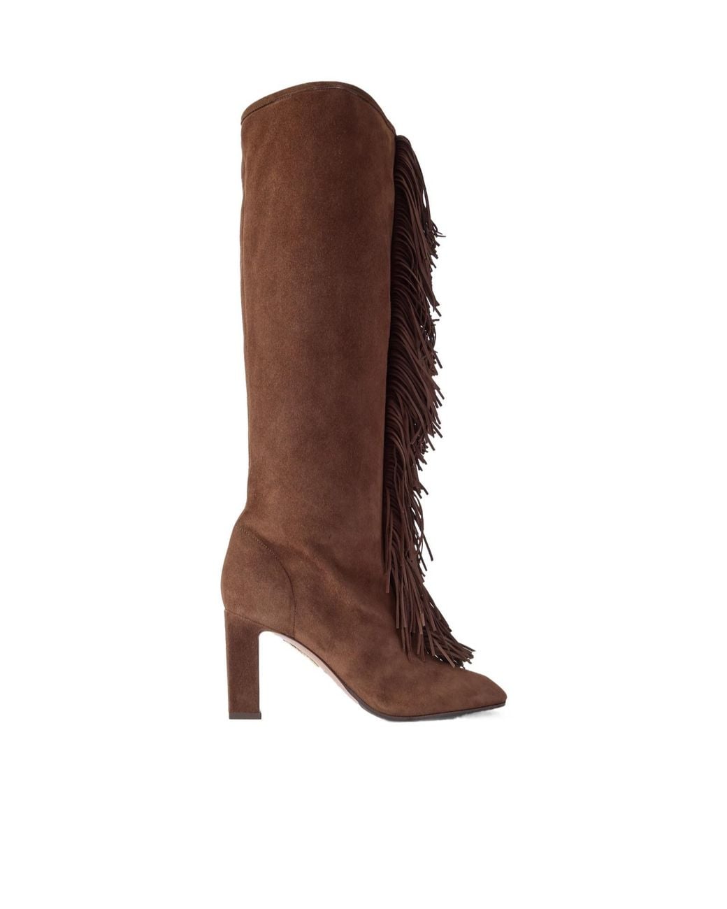 Aquazzura Brown Suede Fringe Tall Boots