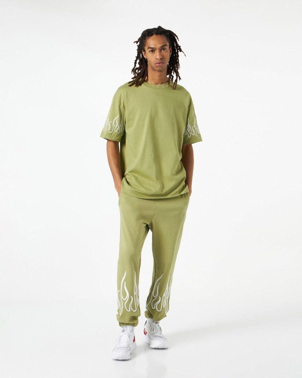 Vision Of Super Green Flame-Embroidered Cotton T-Shirt for men