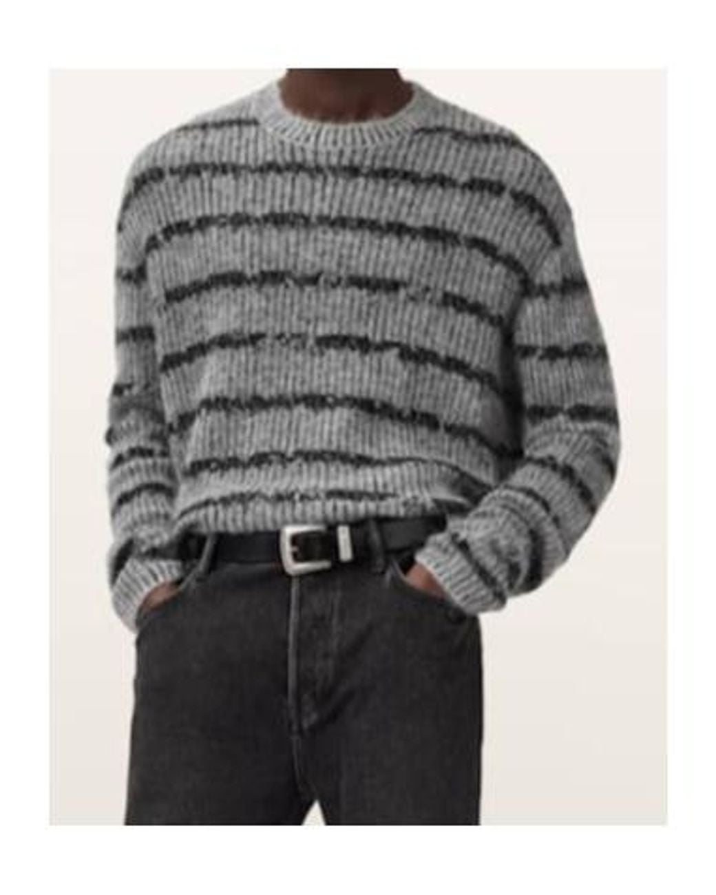 AllSaints Gray Stripe Dissolved Sweater for men