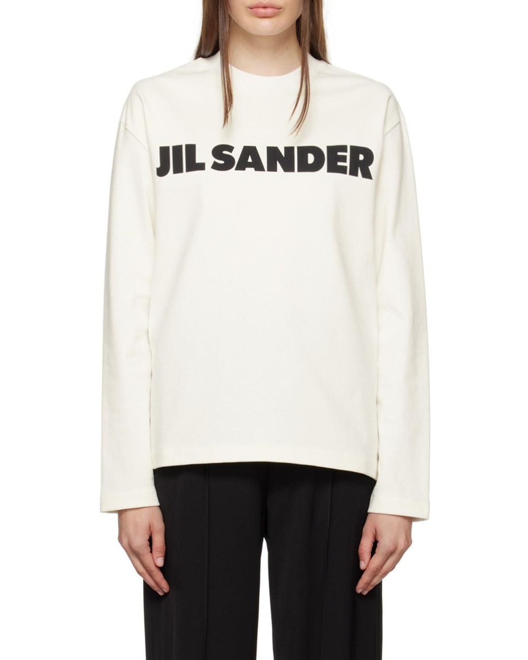 Jil Sander White Logo Printed Long-Sleeved T-Shirt