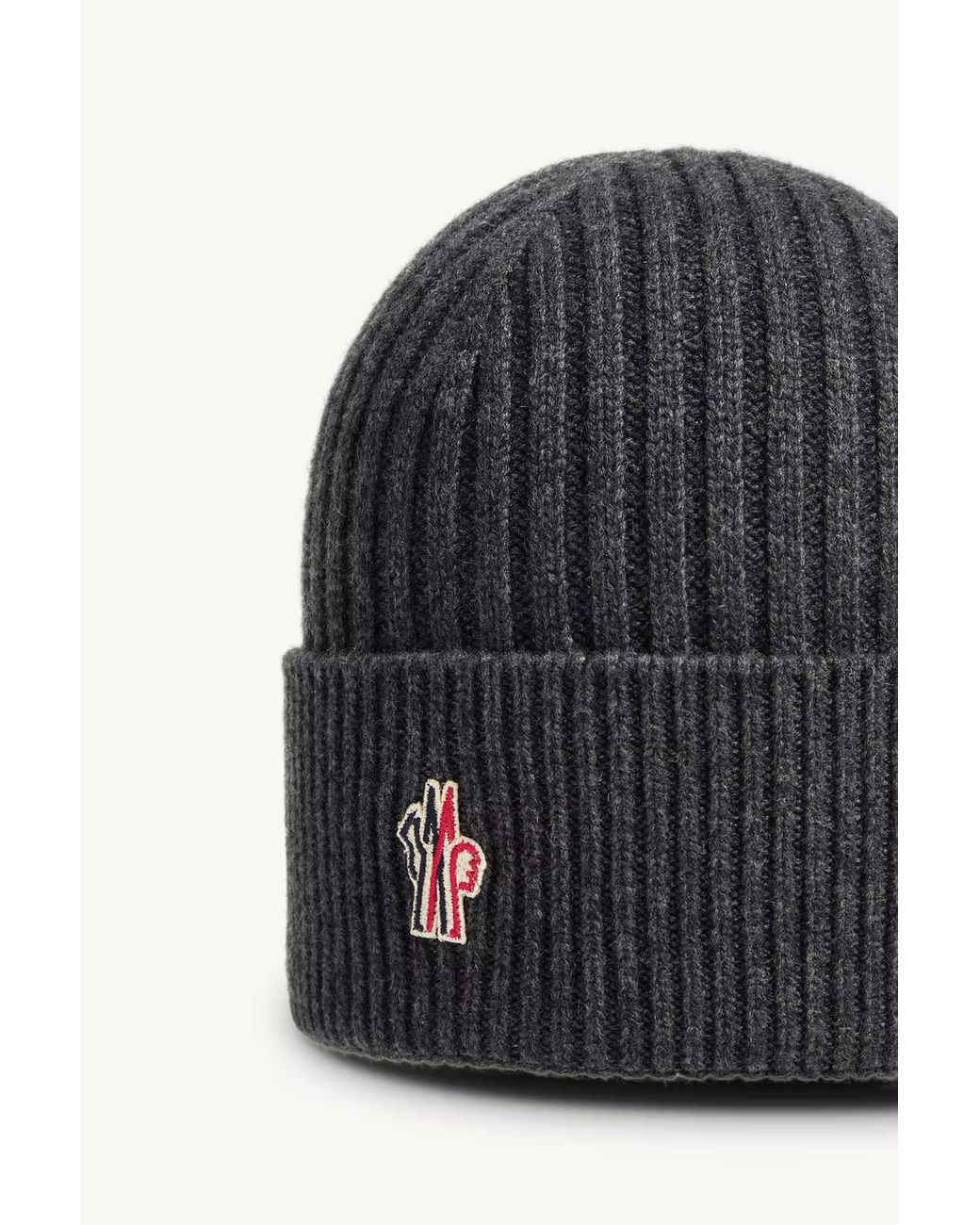 Moncler Gray Grenoble Logo Patch Knitted Beanie for men