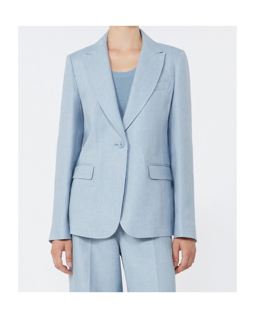 Weekend by Maxmara Blue Single-Breasted Linen Blazer